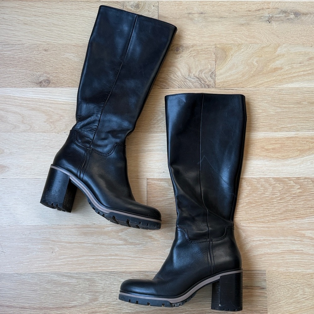 Vince Camuto Black Leather Knee High Heeled Boots